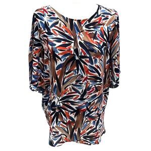 Zozo Navy Blue Orange Abstract Print Short Sleeve Top Womens Size Small